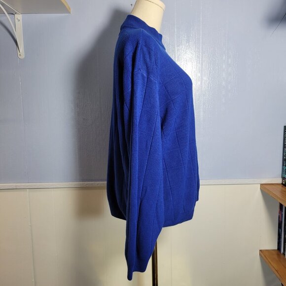 Dressbarn 22/24 Deep Blue Medium Weight Longsleeve Checked Turtleneck Sweater - Picture 2 of 9